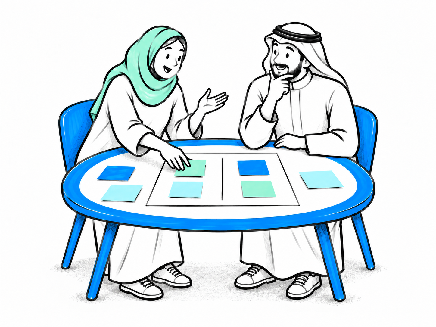 مشاركان يجرّبان بدائل القرار باستخدام بطاقات نشاط