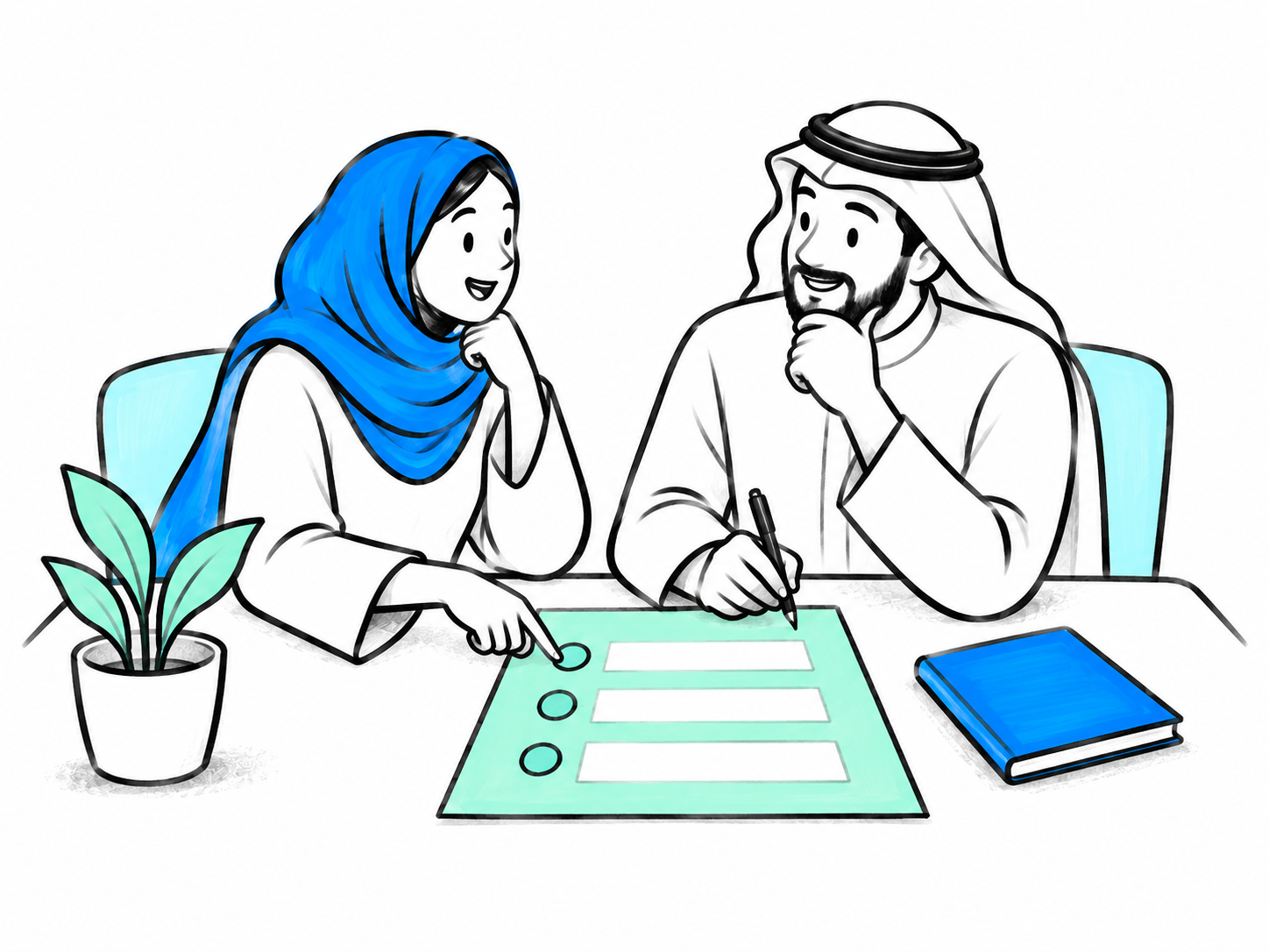 زميلان يحددان الخطوة التالية لتطبيق ما تعلّماه في العمل